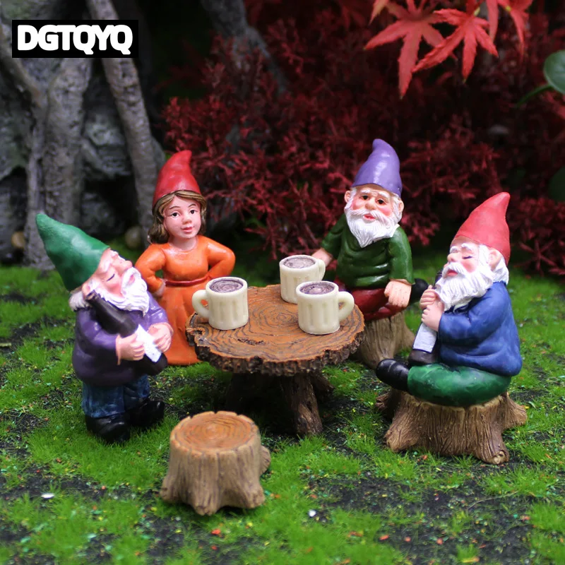 6pcs/Set Mini Funny Cute Gnome Have Party Resin Dwarfs Statue DIY Bonsai Decoration For Home Office Desk Sculpture Dropshipping