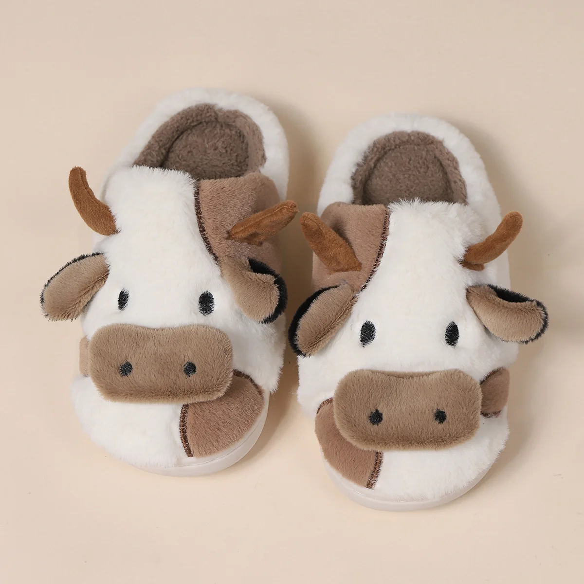 Cow Plush Slippers Female Winter Warm Slippers Cartoon Cute Cotton Shoes Non-slip Round Toe Indoor Home Bedroom Floor Slippers