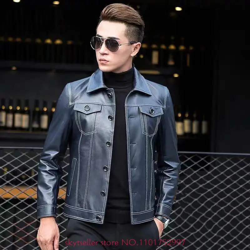 

2022 Spring Autumn Men New Genuine Real Sheepskin Jackets Male Bomber Motorcycle Biker Man's Casual Natural Leather Coats W20