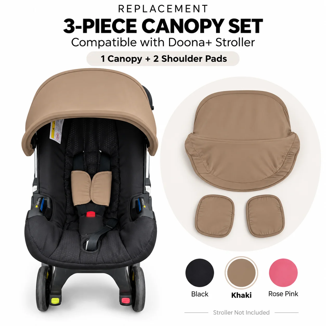 3-Piece Replacement Canopy & Shoulder Pads Compatible With Doona+ Car Seats And Strollers - Soft Fabric Thickened Design
