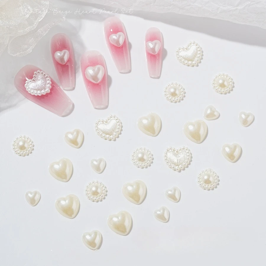 100pcs/Pack Nail Half Round Flat Mini Three Dimensional Love Pearl Rhinestone DIY Nail Decoration Accessories