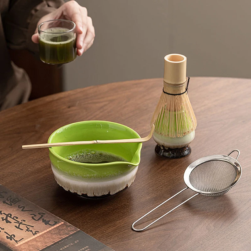 Juego de té Matcha japonés, cuenco Matcha, batidor de cerámica de bambú, cuchara, Kit de fabricación de té tradicional, herramientas para hacer té, 5 uds.