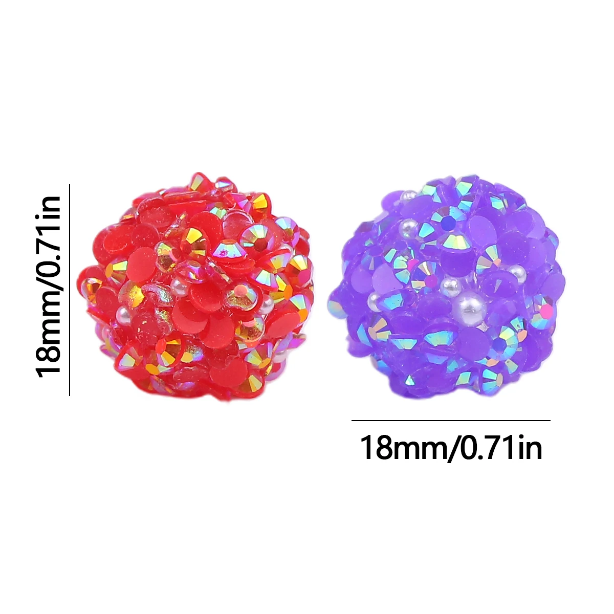 5/10/20Pc 18mm Round Acrylic Bead Inlaid Colorful Crystal Loose Spacer Beads for DIY Ballpoint Pen Pendant Necklace Jewelry