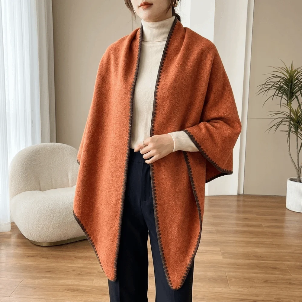 Elegant Thick Knitted Poncho Cape Wrap Loose Fit Warm Shawl Scarf Warm Korean Style Women Shawl Office Wear