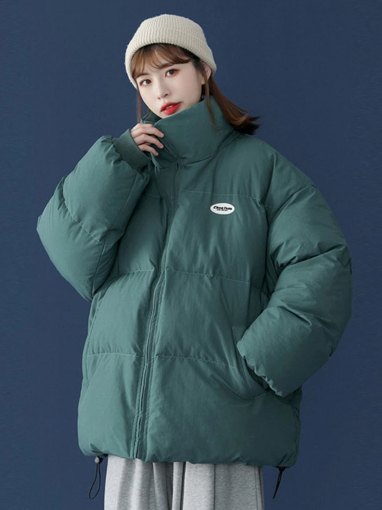 Parkas curtas soltas estilo coreano feminino, casaco de inverno, cor sólida simples, casaco quente, tendência casual, novo