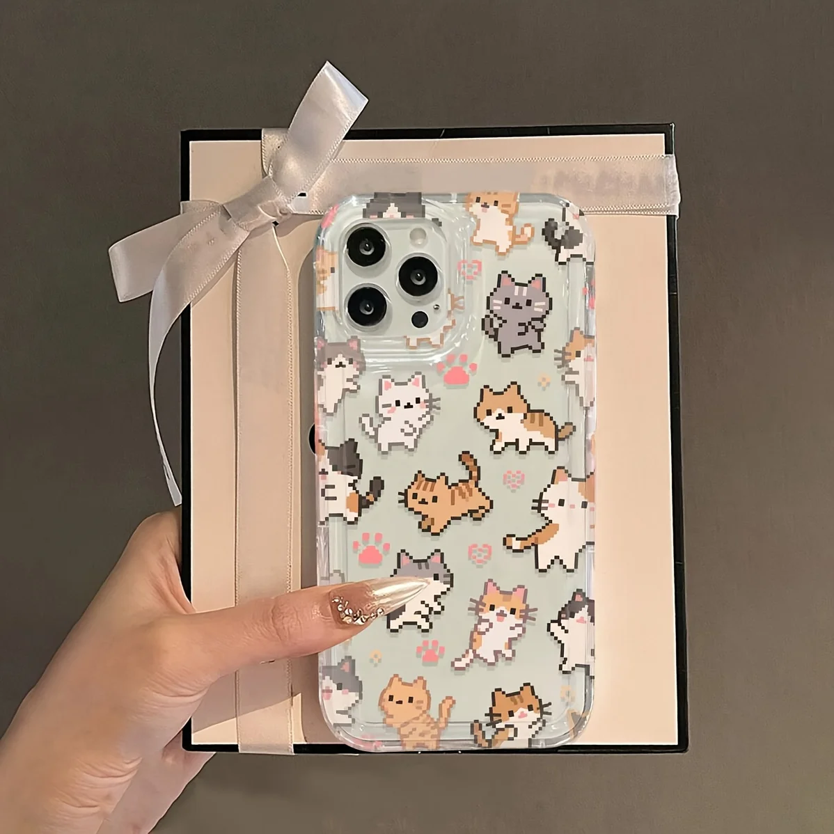 Kawaii Cartoon Kitten Paw Print Transparent Phone Cover for iPhone17promax /16/15/14/13/12ProMax/11/11Pro Anti-drop protection