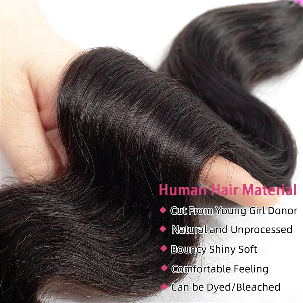 Human Hair Bundles Frontal 13x4 Lace Body Wave Human Hair Bundles With Closure Weave Extension 22 24 26 Inch For Woman Color #1B