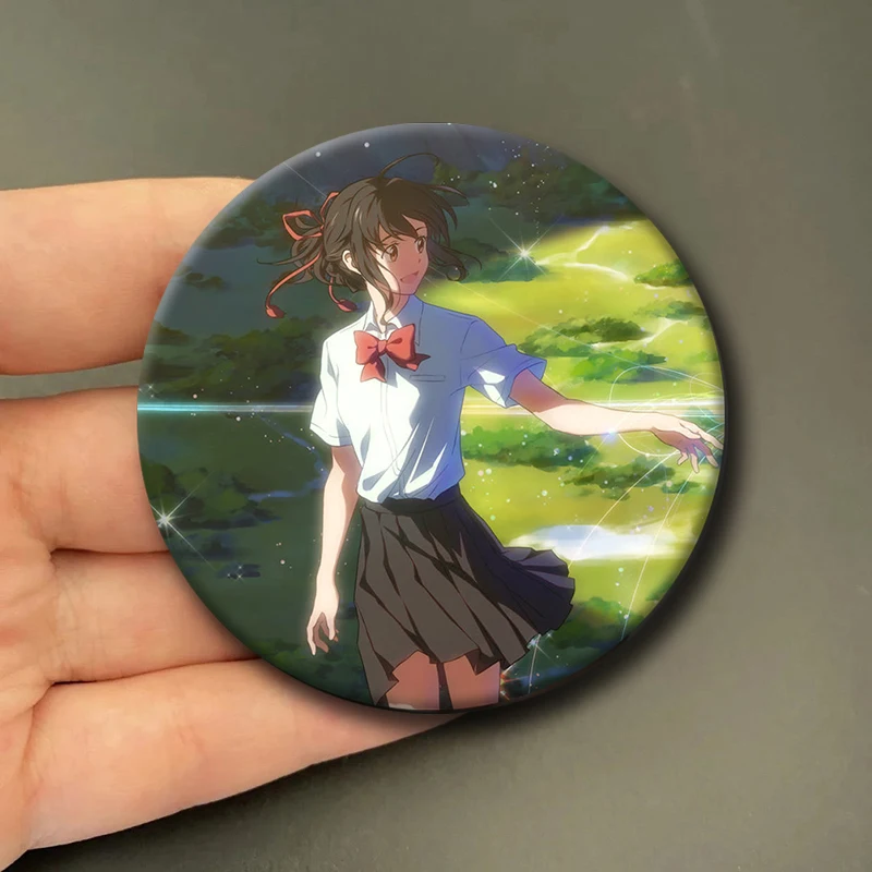 58mm Anime Kimi No Na Wa Tinplate Soft Button Pins Cartoon Icon Brooch Clothes Decoration Creative