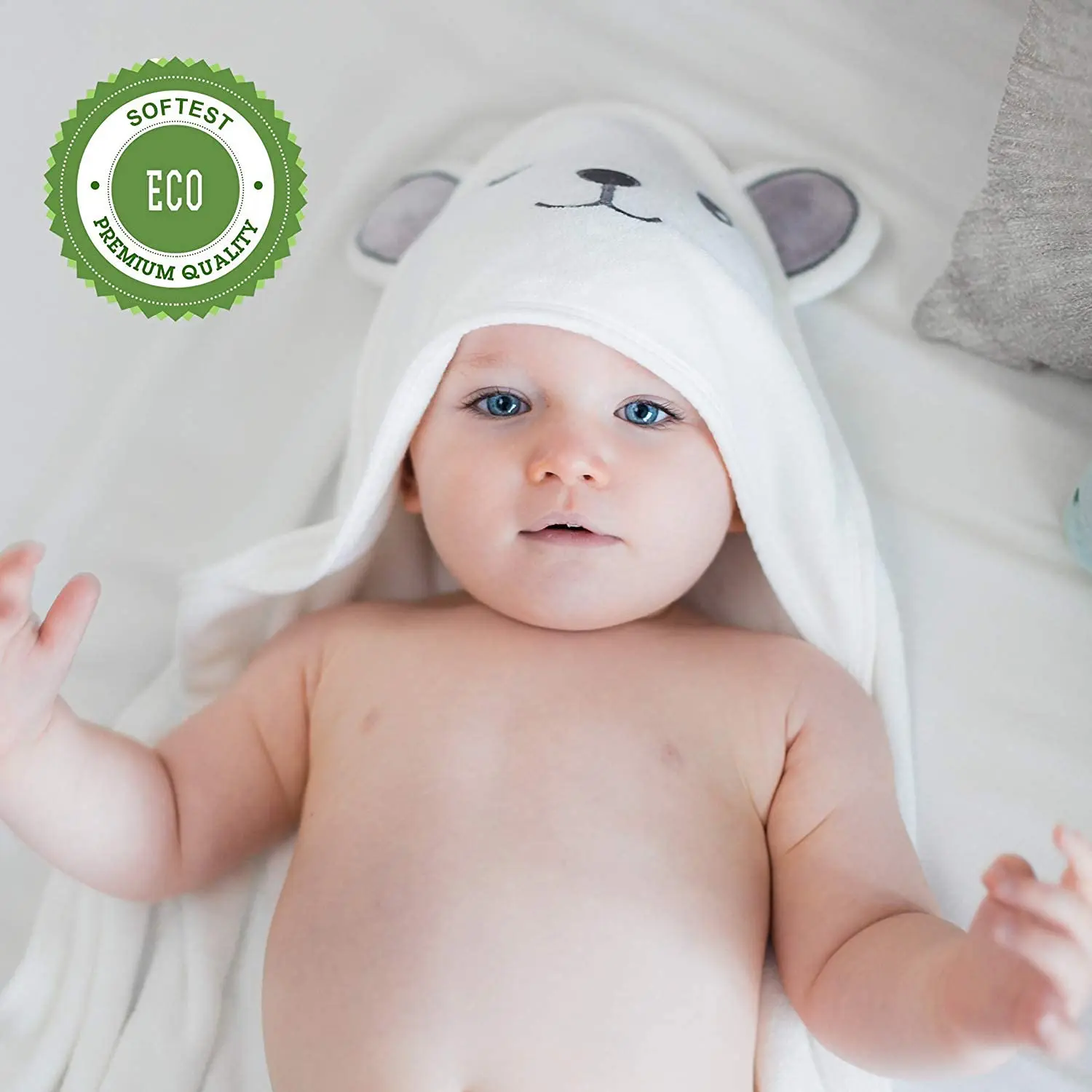 Hooded Towel - Rayon Made from Bamboo, Bath Towel with Bear Ears for Newborn,Babie,Toddler, Infant - Absorbent Large Baby Towel