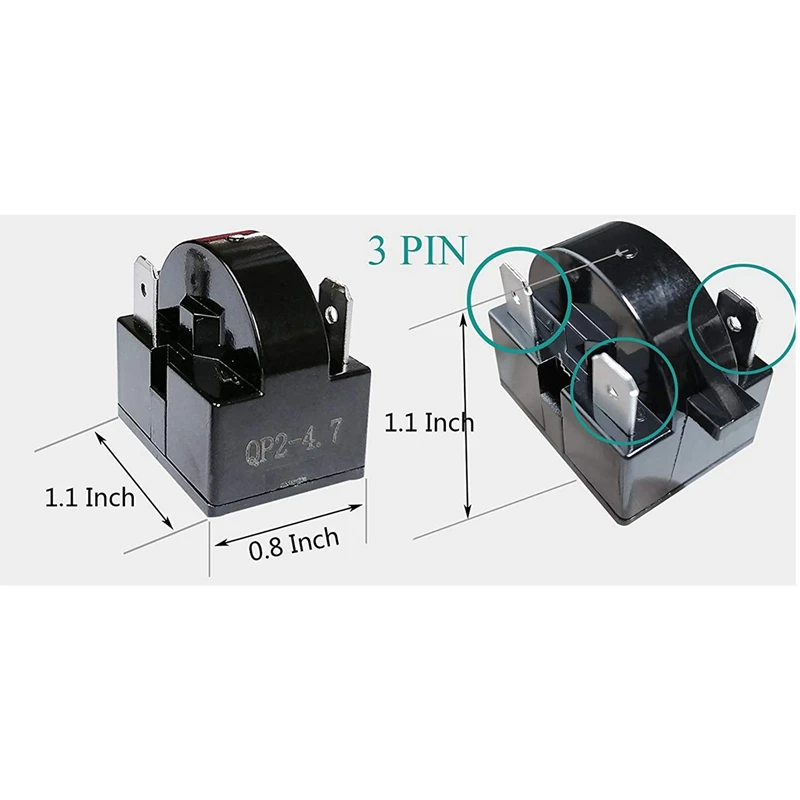 L73A 2025-8X 3 Pin QP2-4.7/ QP2-4R7 4.7 Ohm Refrigerator PTC Start/Starter Relay For Most Mini Fridges And Coolers