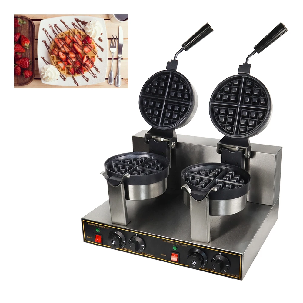 Double Head Egg Waffle Maker Electric Digital Operation Rotary Muffin Baker Waffle Making Machine