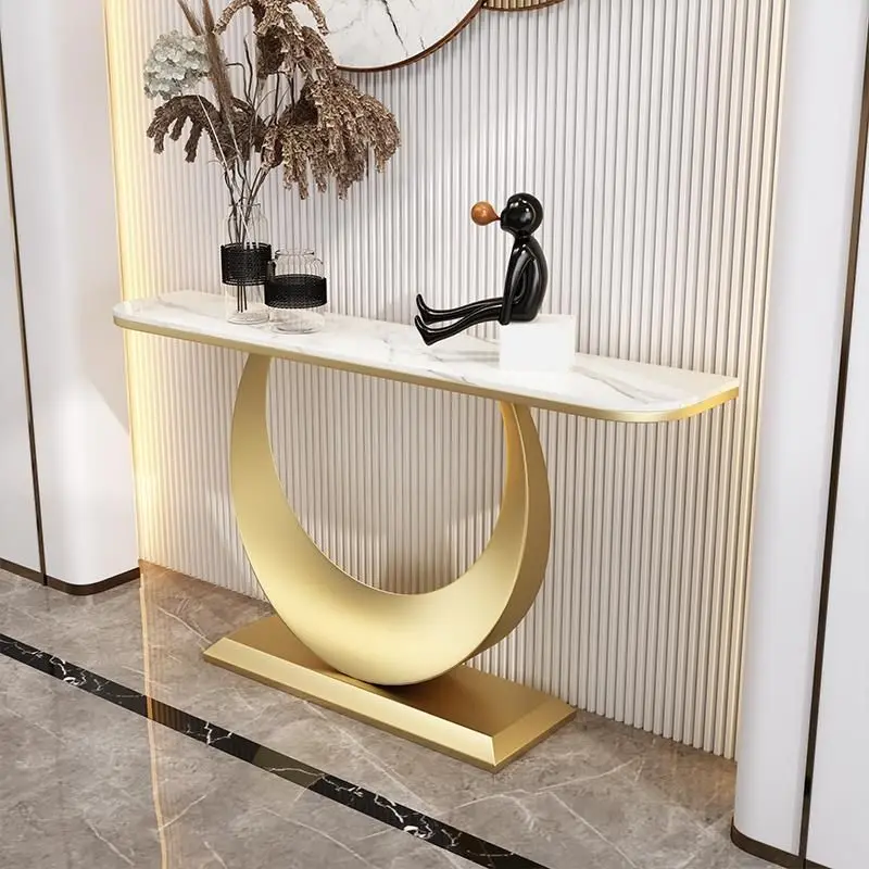 Light luxury rock slab entrance table Nordic simple and modern entry desk living room creative semicircular end view table again