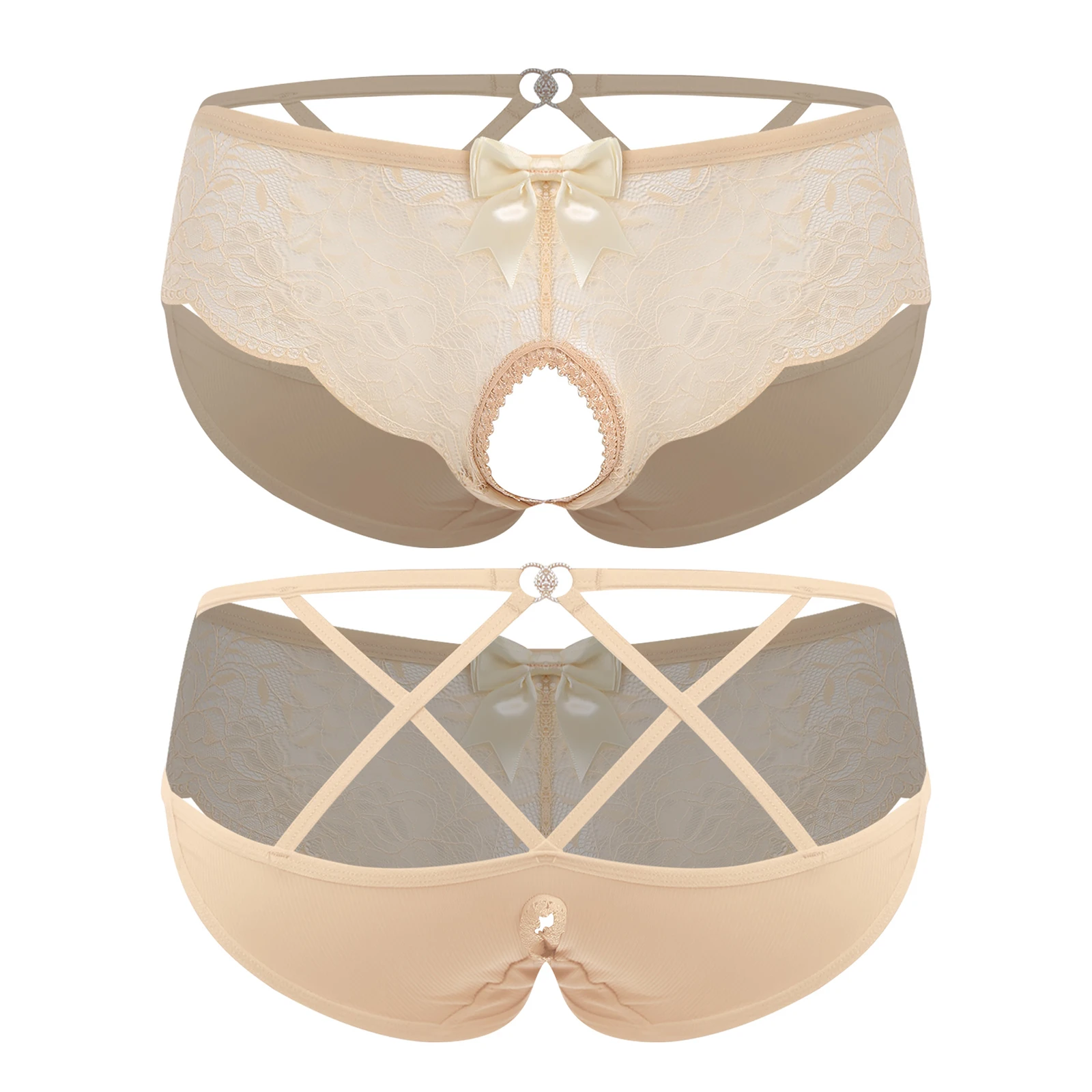 Men's Floral Lace Closed/Opened Crotch Lingerie with Bow