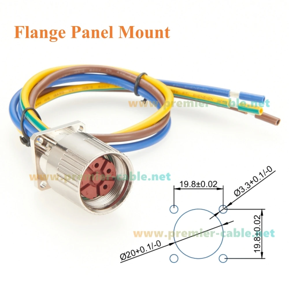 IP67 M23 3 Poles Female Flange Mount Receptacle Cable M23 Power Circular Connector Socket Pigtail Wire for Servo Motors, Drives