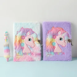 2023 New Cartoon Plush Locked A5 Notebook for Children's Cute Unicorn Diary Book Student Gift Reward