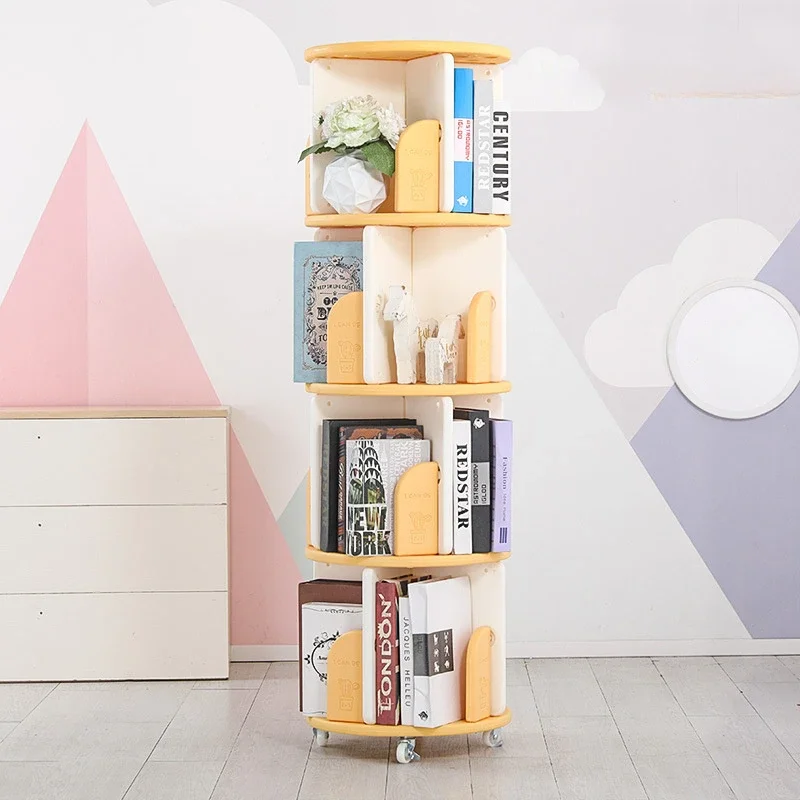 

High Quality Small Basket Children's Book Rack Simple Floor Student 360-degree Bookcase Plastic Rotating Bookshelf On Sale