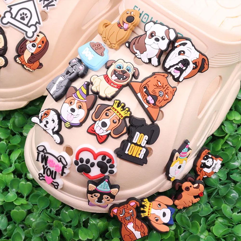 1Pcs Beagle Bulldog Mix Dogs Cute Animals Charm Children Dog Person Shoe Button Accessories Fit Birthday Gift