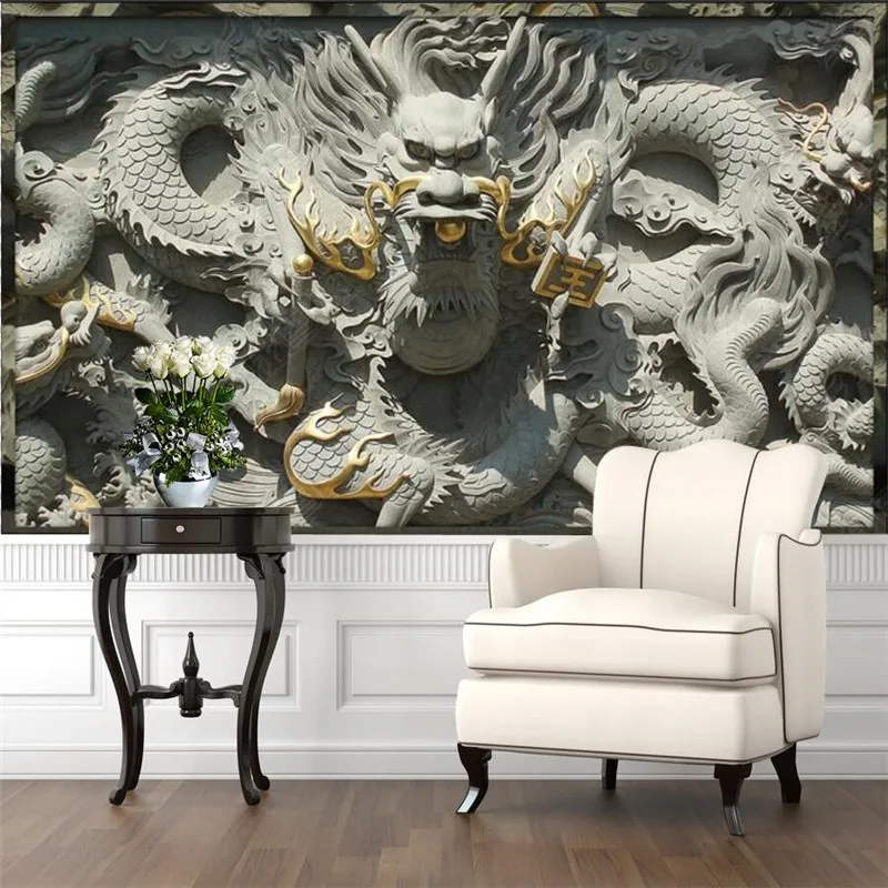 Embossed Plaster Dragon Background Mural Wallpapers for Living Room Bedroom Decoration Wallpaper Wall Coverings Wall Paper 3D