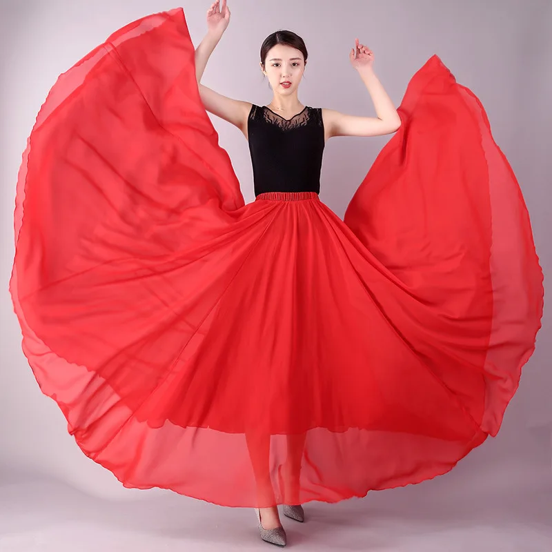 

customized 720 degree double-layer large swing skirt modern ballroom dance long skirt practicing ethnic style dance skirt