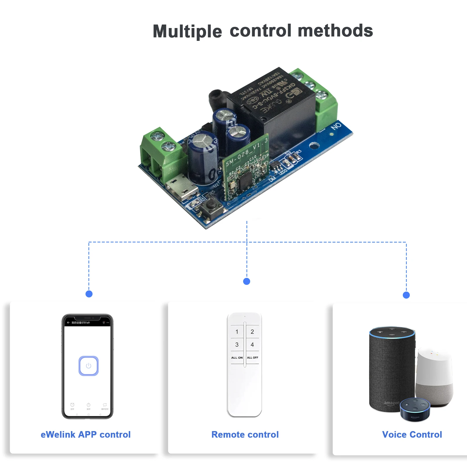 WiFi Smart switch 10A AC 0-250V USB 5V 1 CH 2.4G QIACHIP RC con eWelink app adatto per motori per tende porte da Garage luci a LED