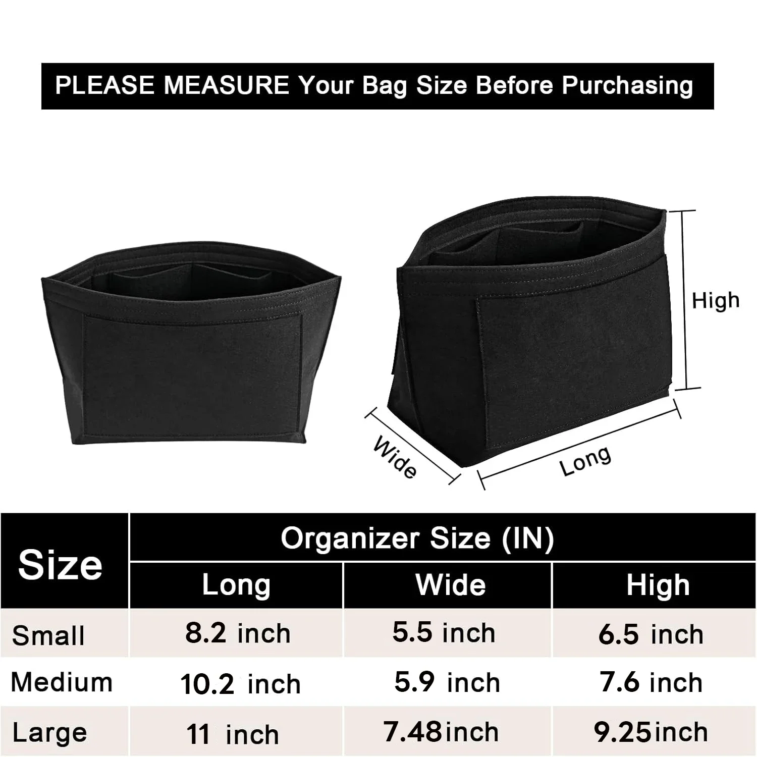 إدراج منظم المحفظة Longchamp Le Pliage S/ML - بطانة لباد مناسبة مخصصة مع تصميم متعدد الأقسام لتنظيم الحقائب