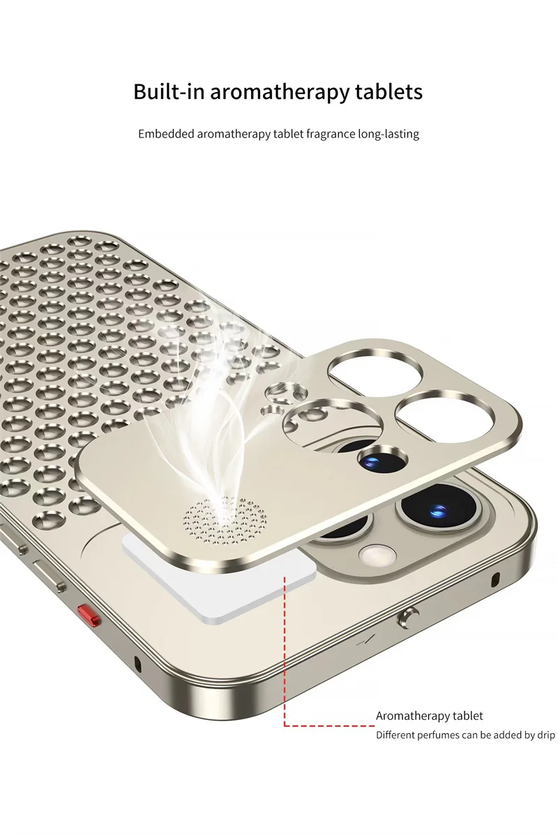 Metal Aluminum Alloy Cooling Phone Case Suitable For iPhone 16 15 14 13 12 Pro Max Lens Protection Aromatherapy Detachable Case