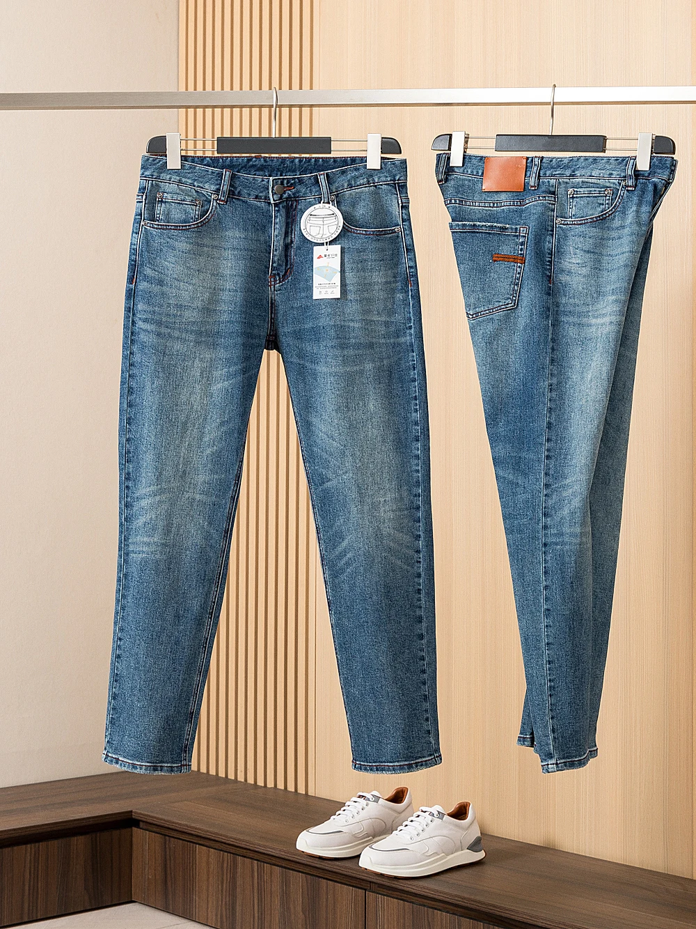 

High-End Men's Spring Summer Soft Breathable High Elastic Straight Leg Jeans Long Pants 135 Ounces Modern Style Teenager