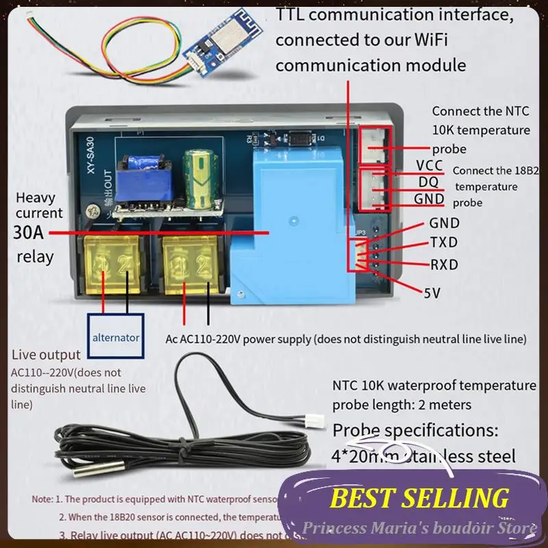 

AB30-SA30 30A Thermostat Temperature Controller Digital Display Thermostat High Low Temperature Alarm Durable
