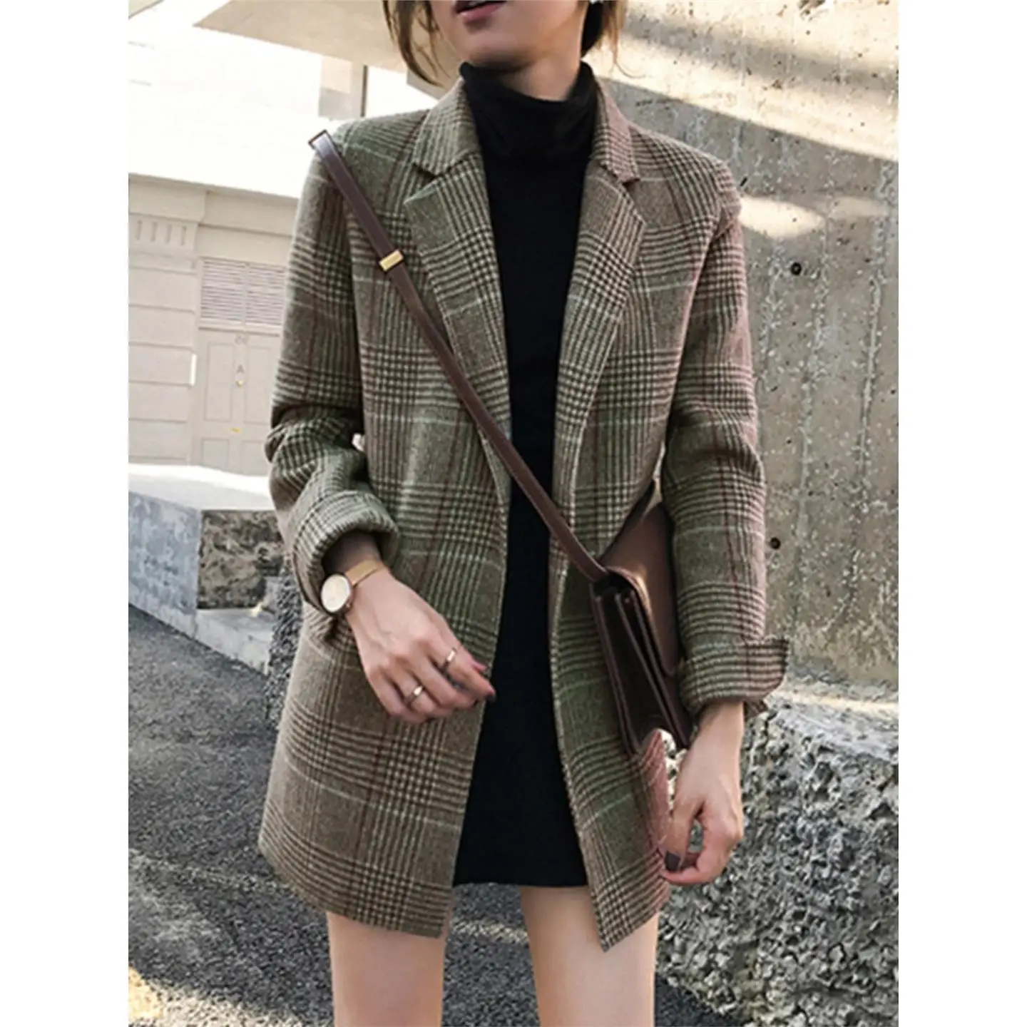 

Женский клетчатый пиджак в стиле ретро, свободный, миди, с элементами вестерн-стиля, для осени и зимы, для повседневной носки, для фигуры типа «груша»