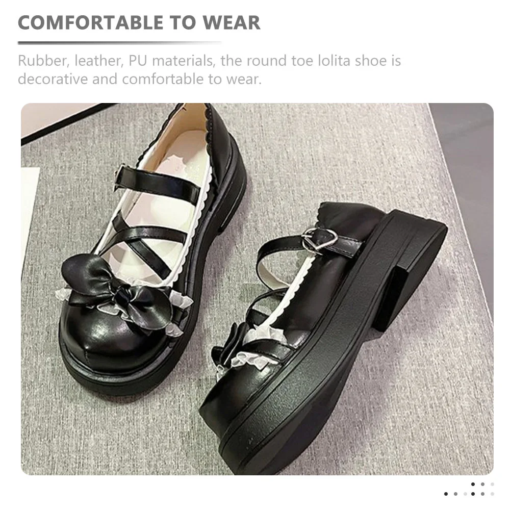 

Lolita Shoes Round Toe Black Color Size 37 Women Girl Flat Sole Single Shoes Vintage Bow Design Comfortable PU for Work