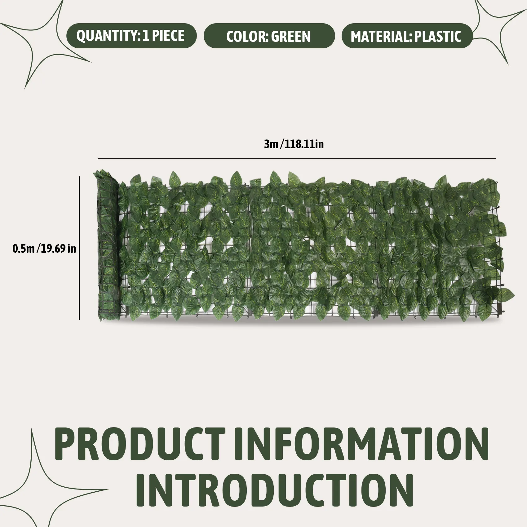 【ABFS】0.5X3 Meter Wall Plant Fence Leaves Artificial Faux Ivy Leaf Privacy Fence Screen Decor Panels Hedge