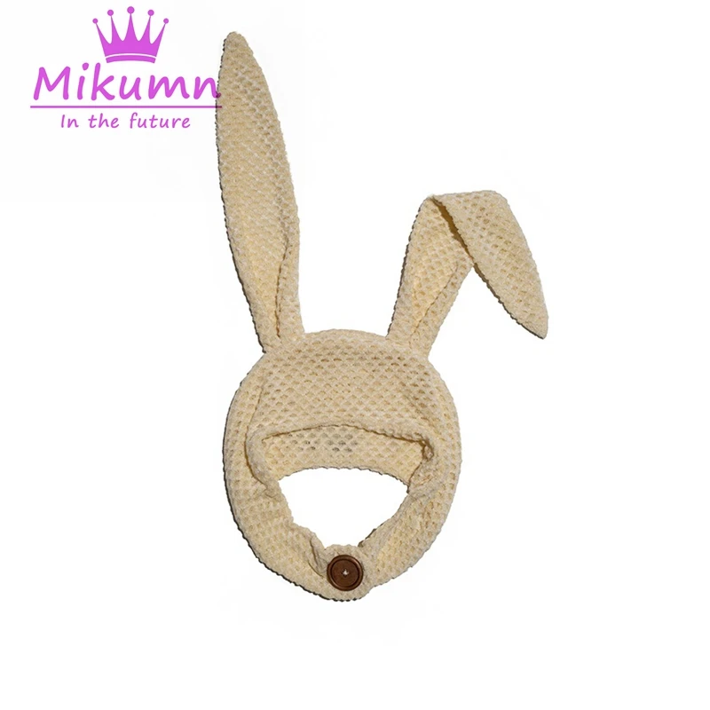 

Mikumn Harajuku Punk Black Beige Khaki Rabbit Ear Knitted Hat Warm Cute Big Button Decorative Protection Ear Hat