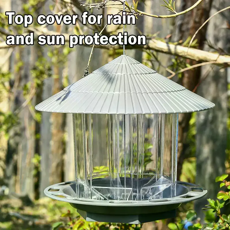 /TPz/Garden Gazebo Hanging  Bird Feeder Outdoor Container With Hang Rope Pet Birds Feeding House Type Bird Feeder Waterproof view 2
