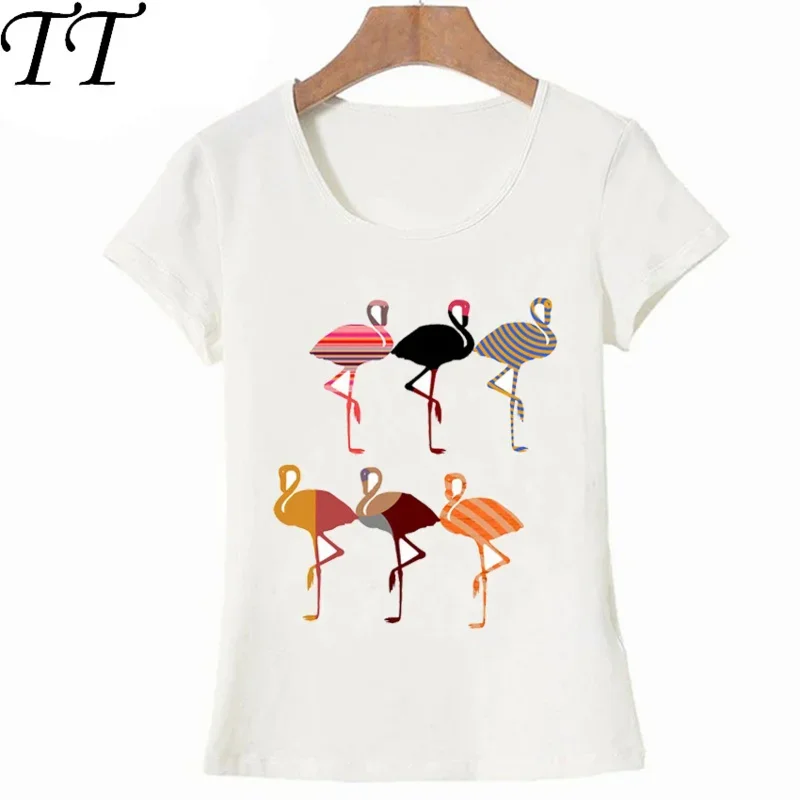 Lovely Flamingo art design print T-shirt summer fashion women T-shirt funny bird lovers casual maiden tops cute female tees