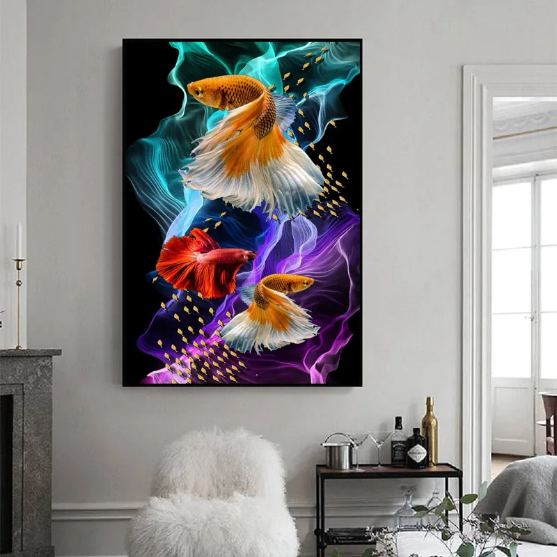 Abstract Colorful Betta Fish Animal Canvas Painting Wall Art Picture Posters and Prints Home Decor for Living Room No Frame