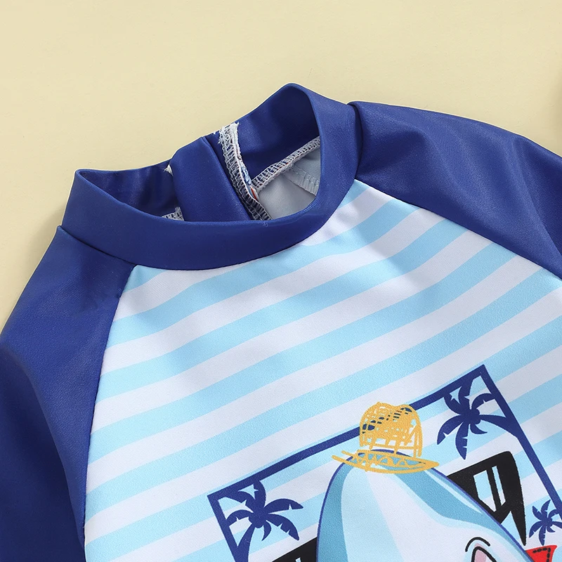 Kids Boys Summer Swimwear Casual Whale Print Long Sleeve Monokini Swimsuit Beachwear Bathing Suit