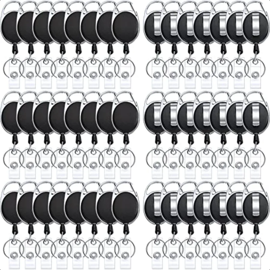

50 Pcs Heavy Duty Retractable Badge Reels Batch ID Badge Holder Retractable Clip Bulk Key Holder with Ring for Office Worker Em