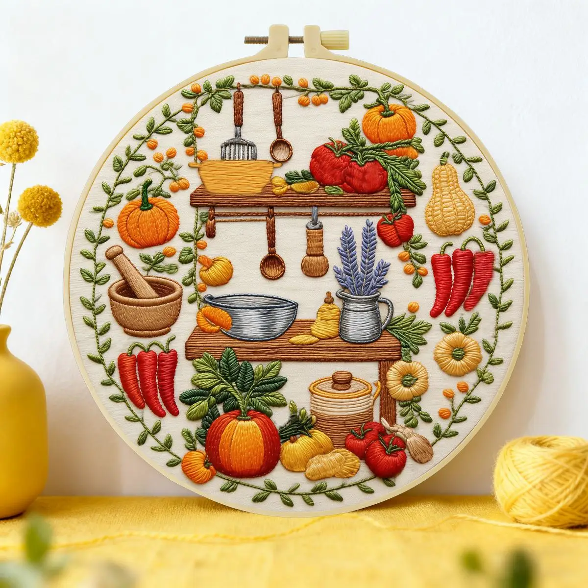 1 Stück 20X20CM/15X15CM 7,87/6,3 Zoll Küchen-Stickerei-Starter-Kit DIY-Kit DIY-Stickerei-Set Handarbeiten Malerei – Detail 1