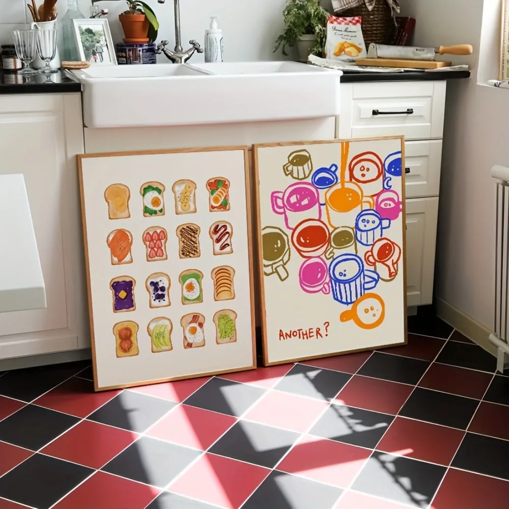 Frameless Toast Breakfast Pattern Printing Poster,Color Coffee Decor Art Painting,Avocado Toast Decor,Fashion Kitchen Wall Decor