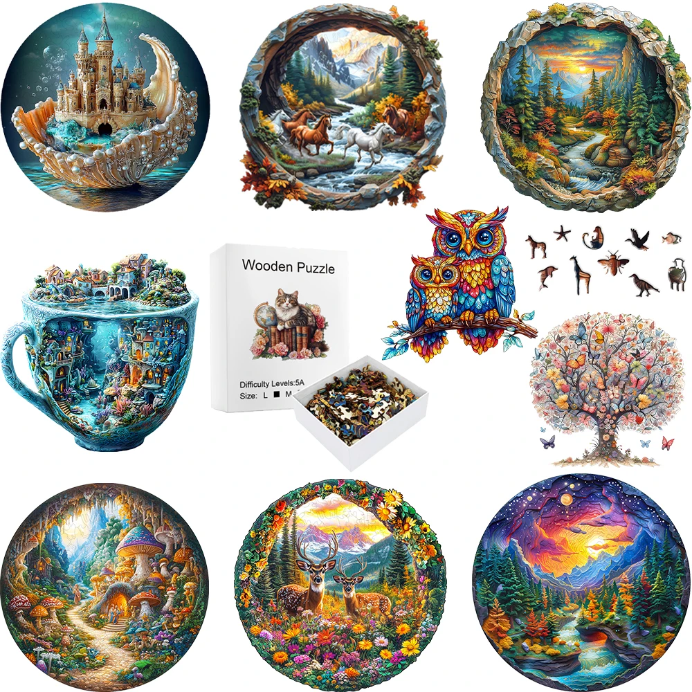 Wooden Jigsaw Puzzle For Adults Fantasy Landscape Animal Unique Irregular Shaped Pieces Art Puzzle Home Decoration Gift