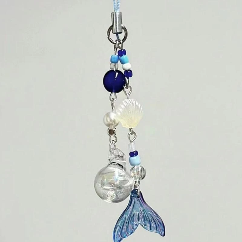 Fish Tail Shell Bead Pendants Phone Charm Straps Lanyard Purse Accessories