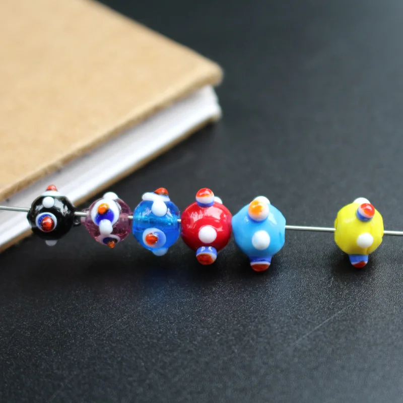 20Pcs 10mm*7mm Handmade Lovely Lampwork Glass Beads With Outer Dots Multi-colors Fashion Beads for Jewelry Making DIY Access
