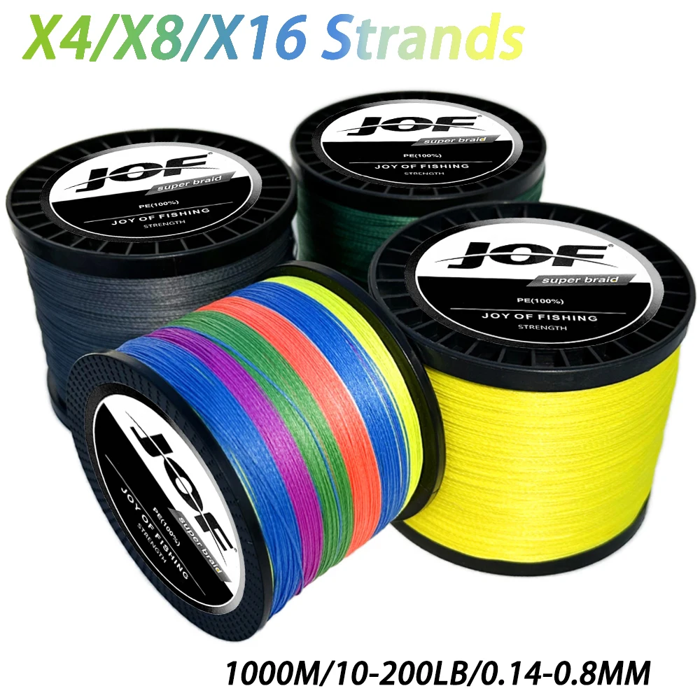 JOF 1000M/1087YDS Braided Fishing Line 16/8/4 Strands Super Strong Saltwater Thread Multifilament Muiltcolor PE Line 10-200lb