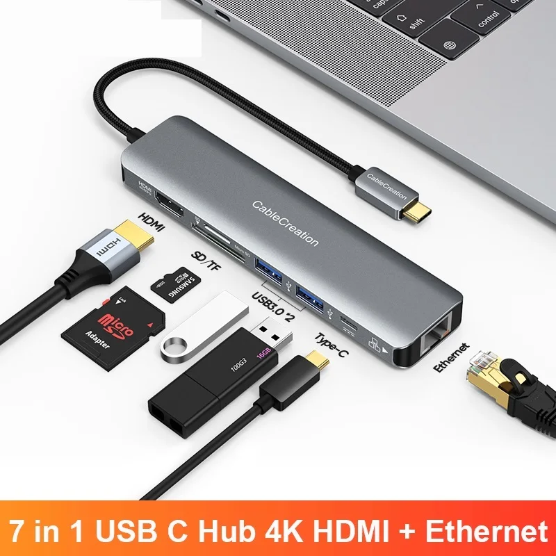 Go! USB Type C Hub HDMI 4K 60Hz 7 in 1 USB C Adapter RJ45 PD Charge Type C Dongle for Macbook Air Pro m1 iPad Pro XPS