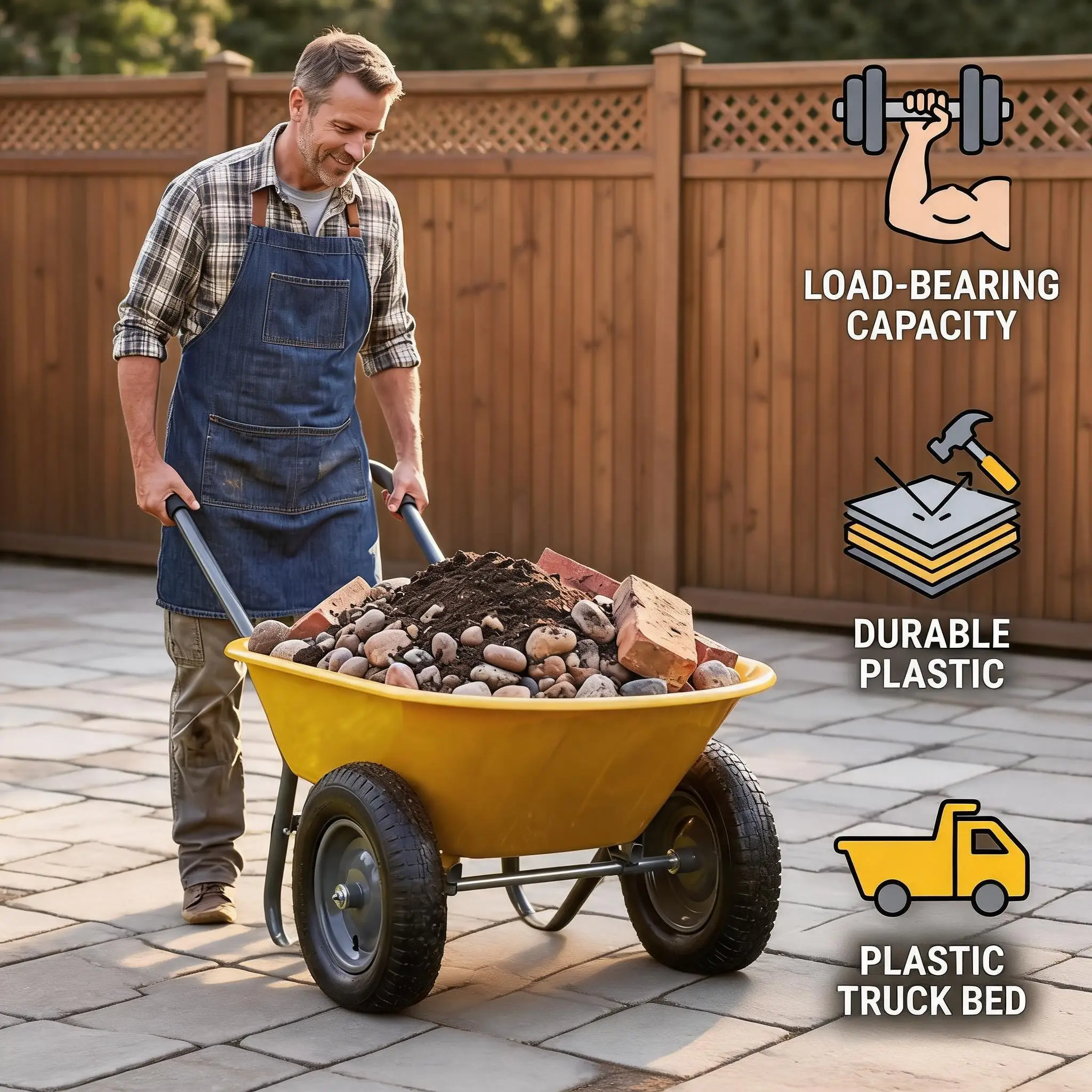 Garden Wheelbarrow Cart Heavy-Duty Utility with Dual or Four Wheels Built-in Stand Ideal for Home  Yard and Garden