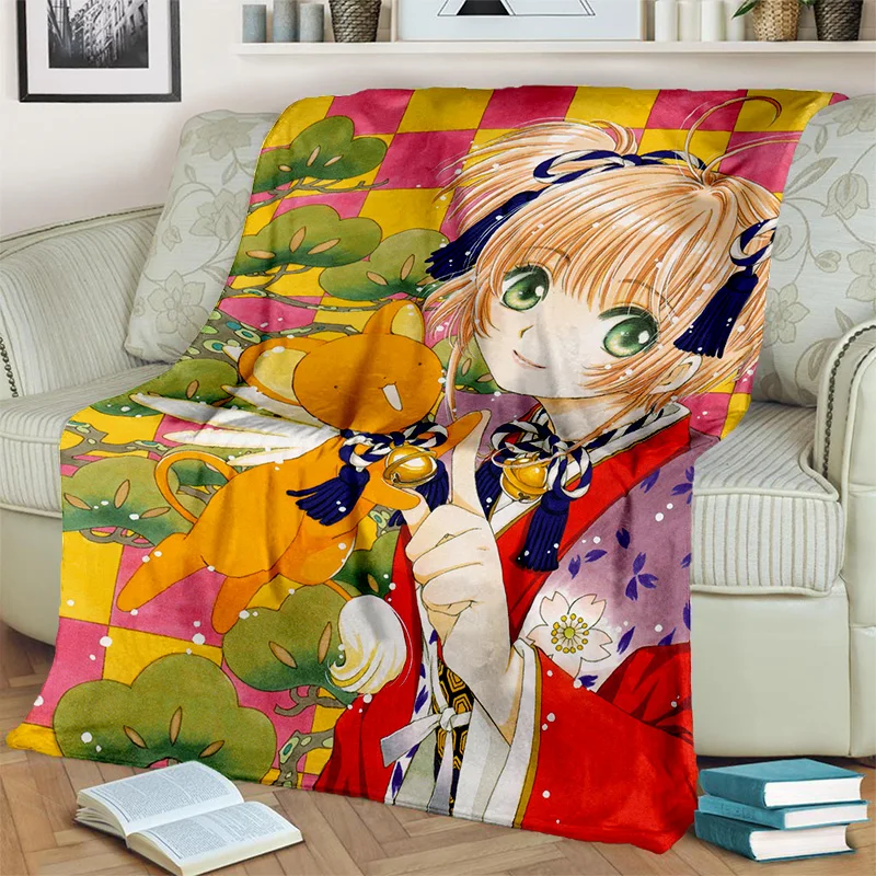 Sakura 3D Cute Card Captor Anime Cartoon Blanket,Soft Throw Blanket for Home Bedroom Bed Sofa Picnic Office Cover Blanket Kids