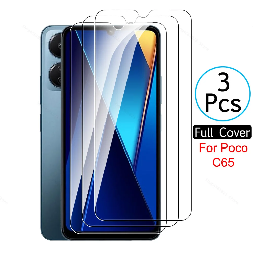 3Pcs Full Cover Tempered Glass For Xiaomi Poco C65 Case Screen Protector Pofo Pocco Poxo Little C 65 65C PocoC65 4G 2023 6.74\'\'