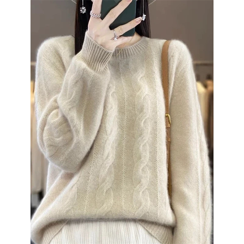 Women Autumn Winter Trendy Twisted Simple Chic Soft Knitted Sweater Female O Neck Long Sleeve Loose Pullover Tops Casual Jumpers