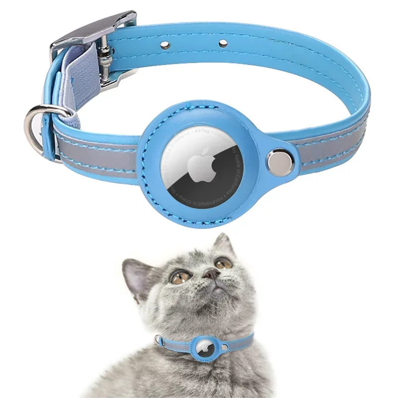 Leder Haustier verstellbares Halsband für Apple Airtag Location Tracker Hund Katze Anti-Verlust reflektierende Schutzhülle für Airtags Halsband