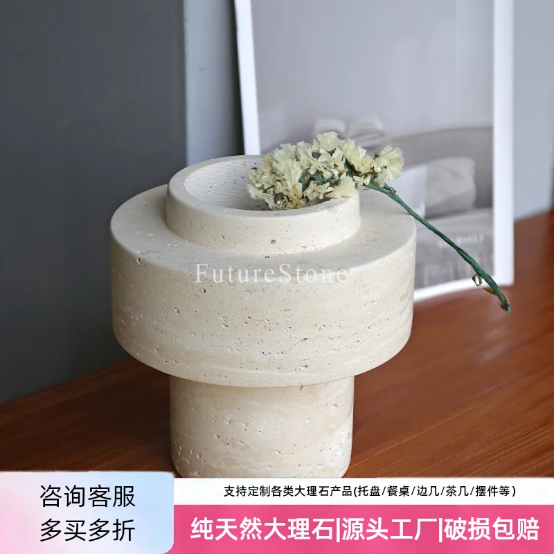 Natural Marble Vase Living Room Modern Light Luxury Decoration Flower Arrangement Device Unique Creative Ornaments 16x16x16cm